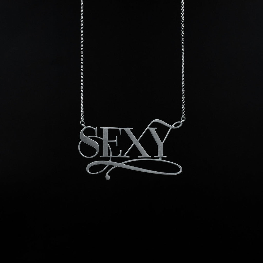 Silver sexy necklace by Moshik Nadav Typography